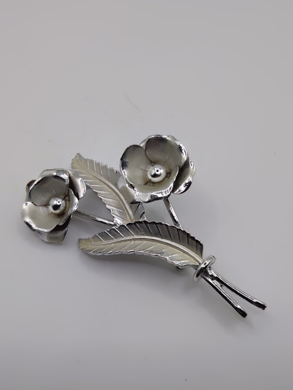Coro Silver Tone Flowers And Leaves Brooch Vintage